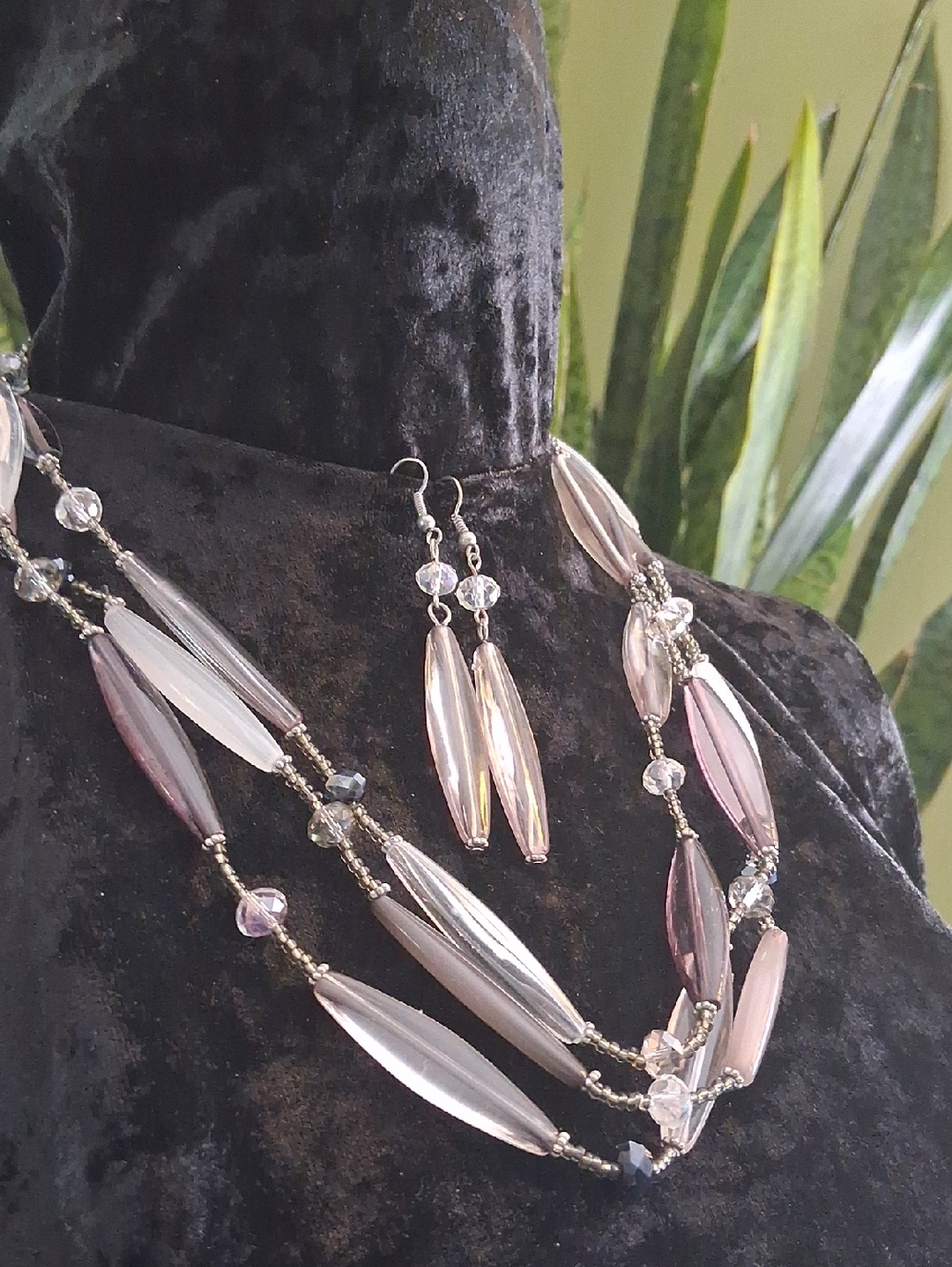 Layered Crystal Cut Long Lucite & Lavender  18 + 2